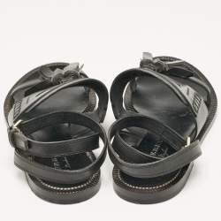 Pre Owned Burberry Black Leather Bethany Ankle Strap Flat  Sandals Size 38