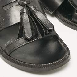 Pre Owned Burberry Black Leather Bethany Ankle Strap Flat  Sandals Size 38