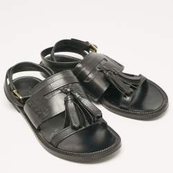 Pre Owned Burberry Black Leather Bethany Ankle Strap Flat  Sandals Size 38