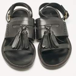 Pre Owned Burberry Black Leather Bethany Ankle Strap Flat  Sandals Size 38