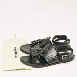 Pre Owned Burberry Black Leather Bethany Ankle Strap Flat  Sandals Size 38