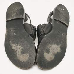 Pre Owned Burberry Black Leather Bethany Ankle Strap Flat  Sandals Size 38