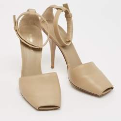 Burberry Beige Leather Ankle Strap Pumps Size 38