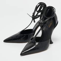 Burberry Black Python Embossed and Leather Welton T Strap Pumps Size 40