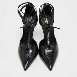Burberry Black Python Embossed and Leather Welton T Strap Pumps Size 40