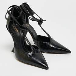 Burberry Black Python Embossed and Leather Welton T Strap Pumps Size 40