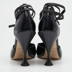 Burberry Black Python Embossed and Leather Welton T Strap Pumps Size 40