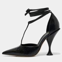 Burberry Black Python Embossed and Leather Welton T Strap Pumps Size 40