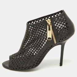 Burberry Black Leather Cut Out Open Toe Ankle Length Boots Size 39.5