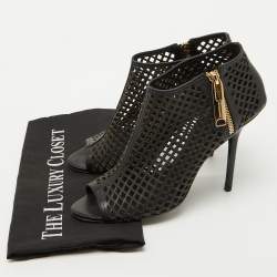 Burberry Black Leather Cut Out Open Toe Ankle Length Boots Size 39.5