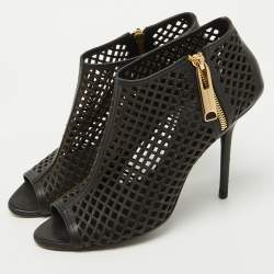 Burberry Black Leather Cut Out Open Toe Ankle Length Boots Size 39.5