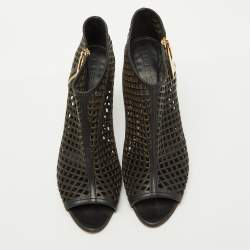 Burberry Black Leather Cut Out Open Toe Ankle Length Boots Size 39.5