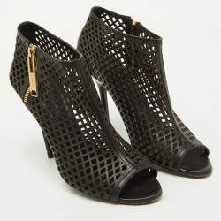 Burberry Black Leather Cut Out Open Toe Ankle Length Boots Size 39.5
