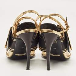 Burberry Black/Gold Leather Buckle Padstow Ankle Strap Sandals Size 38.5