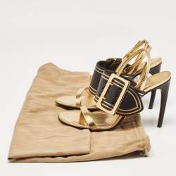 Burberry Black/Gold Leather Buckle Padstow Ankle Strap Sandals Size 38.5