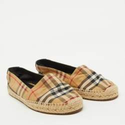 Burberry Beige House Check Fabric Espadrille Flats Size 38.5
