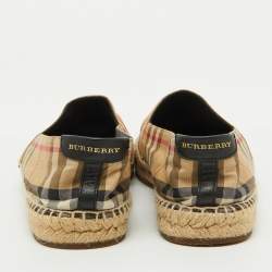 Burberry Beige House Check Fabric Espadrille Flats Size 38.5