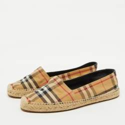 Burberry Beige House Check Fabric Espadrille Flats Size 38.5