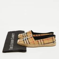 Burberry Beige House Check Fabric Espadrille Flats Size 38.5