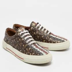 Burberry Brown Canvas Logo Lace Up Sneakers Size 38
