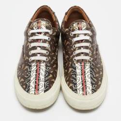 Burberry Brown Canvas Logo Lace Up Sneakers Size 38