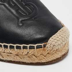 Burberry Black Leather Tabitha Logo Espadrille Flats Size 37