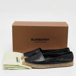 Burberry Black Leather Tabitha Logo Espadrille Flats Size 37