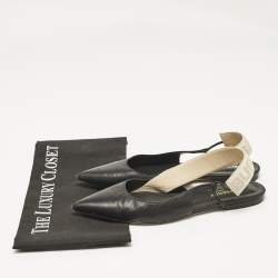 Pre Owned Burberry Black Leather Maria Logo Slingback Flats Size 37