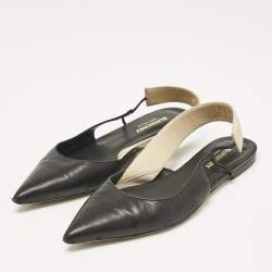 Pre Owned Burberry Black Leather Maria Logo Slingback Flats Size 37