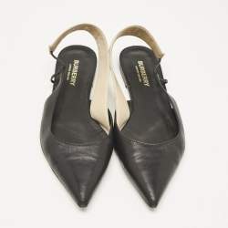 Pre Owned Burberry Black Leather Maria Logo Slingback Flats Size 37