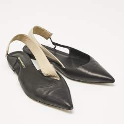 Pre Owned Burberry Black Leather Maria Logo Slingback Flats Size 37