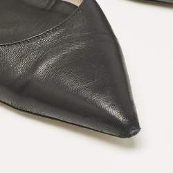 Pre Owned Burberry Black Leather Maria Logo Slingback Flats Size 37