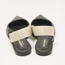 Pre Owned Burberry Black Leather Maria Logo Slingback Flats Size 37
