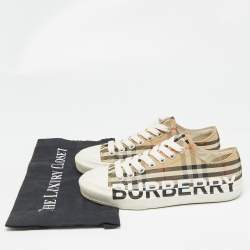 Pre Owned Burberry Beige/White Vintage Check Canvas and Rubber Larkhall Sneakers Size 38