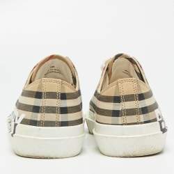 Pre Owned Burberry Beige/White Vintage Check Canvas and Rubber Larkhall Sneakers Size 38