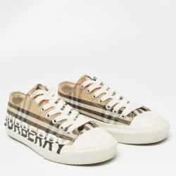 Pre Owned Burberry Beige/White Vintage Check Canvas and Rubber Larkhall Sneakers Size 38