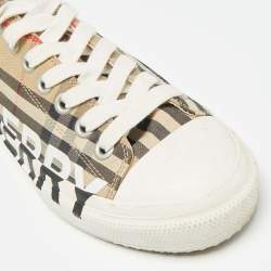 Pre Owned Burberry Beige/White Vintage Check Canvas and Rubber Larkhall Sneakers Size 38