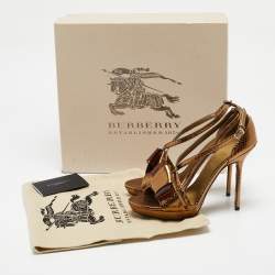 Burberry Gold Snakeskin Embossed Leather Berkeley Bow Sandals Size 37