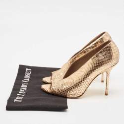 Pre Owned Burberry Metallic Gold Snakeskin Embossed Leather Peep Toe Pumps Size 36