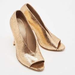 Pre Owned Burberry Metallic Gold Snakeskin Embossed Leather Peep Toe Pumps Size 36