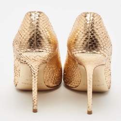 Pre Owned Burberry Metallic Gold Snakeskin Embossed Leather Peep Toe Pumps Size 36