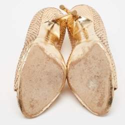 Pre Owned Burberry Metallic Gold Snakeskin Embossed Leather Peep Toe Pumps Size 36