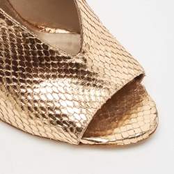 Pre Owned Burberry Metallic Gold Snakeskin Embossed Leather Peep Toe Pumps Size 36
