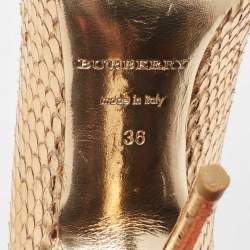 Pre Owned Burberry Metallic Gold Snakeskin Embossed Leather Peep Toe Pumps Size 36