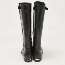 Burberry Black Leather Knee Length Boots Size 41
