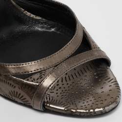 Burberry Metallic Grey Leather Laser Ankle Strap Sandals Size 39
