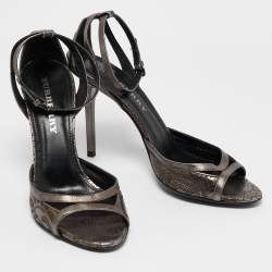 Burberry Metallic Grey Leather Laser Ankle Strap Sandals Size 39