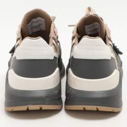 Burberry Grey/Beige Leather and Fabric Ramsey Sneakers Size 37.5