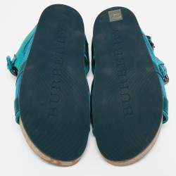 Pre Owned صندل بربري برورسام جلد تركواز وساتان مقاس 38.5