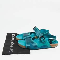 Pre Owned صندل بربري برورسام جلد تركواز وساتان مقاس 38.5